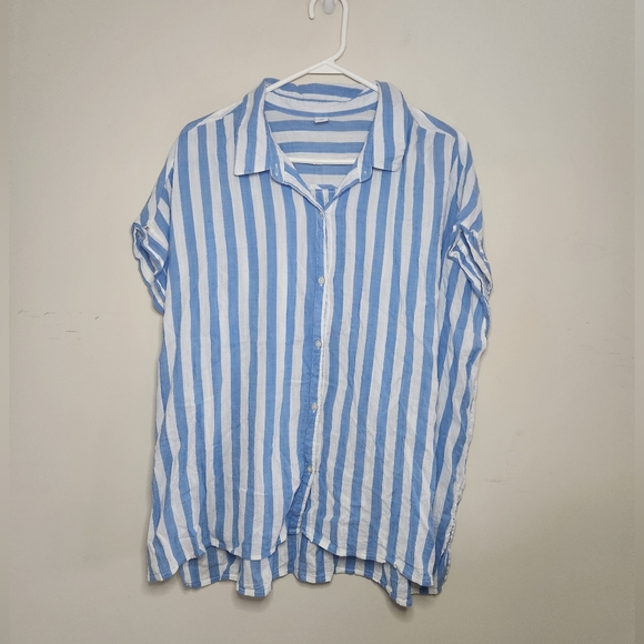 Women's Old Navy Blue & White Striped Button Down Shirt Sz XXL - Picture 2 of 6
